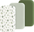 Muslin Bedside Sleeper Bassinet Fitted Sheets, 3 Pack Cotton Baby Sheet for Boys & Girls, Soft, Compatible with Baby Delight, Dream On Me, AMKE and Other Rectangle Mattress (Leaf Green)