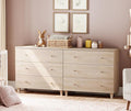 WAMPAT 6-Drawer Kids Dresser for Bedroom, 2-in-1 Modern Large Chest of Drawers with Gold Knobs, 71 Inch Wide Light Oak Wood Children Dresser for Baby Room, Nursery