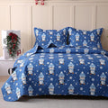 JSD 3 Pcs Kids Christmas Quilt Set Full/Queen, Blue Penguin Christmas Theme Bedding, Soft Microfiber Bedspread Coverlet Holiday Quilted Blanket
