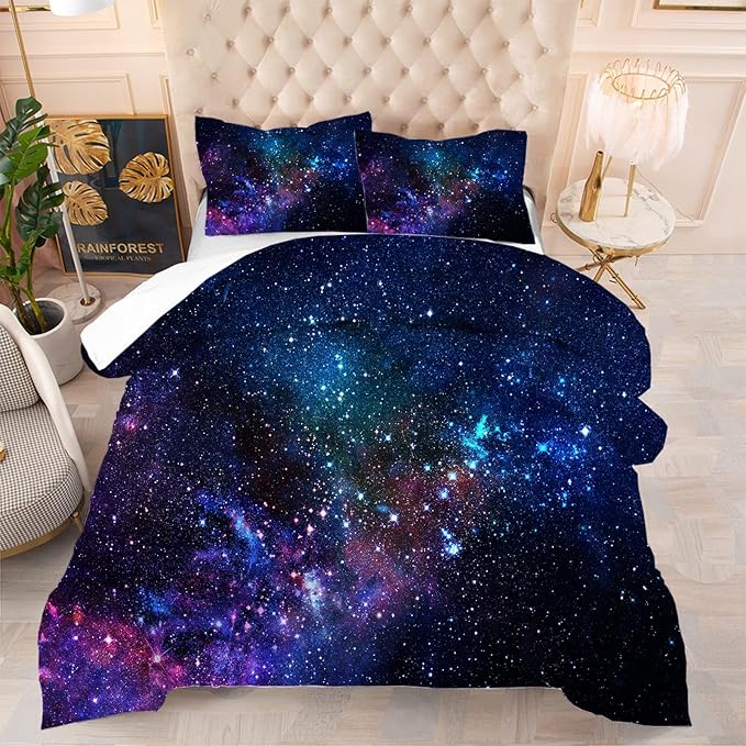 kxry Blue Purple 3D Galaxy Comforter Set Full Size Outer Space Starry Sky Universe Bedding Sets for Girls Teens Kids 1 Comforter + 2 Pillow Cases