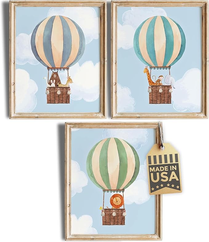 DREAM BIG PRINTABLES Hot Air Balloon Art Prints (Set of 3) - Unframed - 8x10s | Modern Nursery Wall Decor