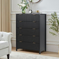 5 Drawer Dressers for Bedroom, Modern Closet Chest of Drawers with Waveform Fluted Panel, Large Wood Storage Dresser Organizer for Nursery Bedroom Living Room Hallway Closet, Black