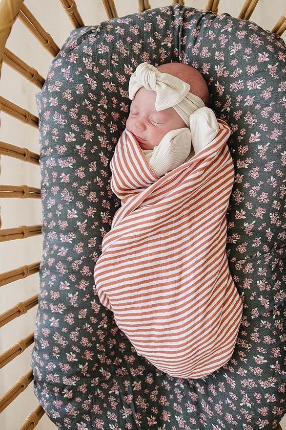 Mebie Baby Pink Stripes Muslin Swaddle, Modern and Neutral Blanket for Baby Girl or Boy, 0-3 Month, Comfy Wrap