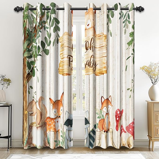 Renaiss 42 x 84 Inch African Safari Baby Curtains Grommet Blackout Window Curtain Planks Animals Tropical Tree Stump Fox Squirrel Mushrooms Print Window Treatment for Kids Boys Bedroom Decor 2 Panels