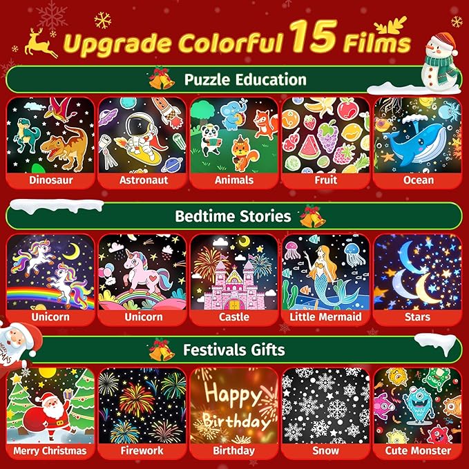 Pikoy Unicorn Toys for Girls Gifts, 15 Films+15 Lullaby Sound Machine for Kids Night Light Projector, Remote+Rechargeable Night Light for Kids Gifts, 360 °Rotation Princess Mermaid Toddler Girl Toys