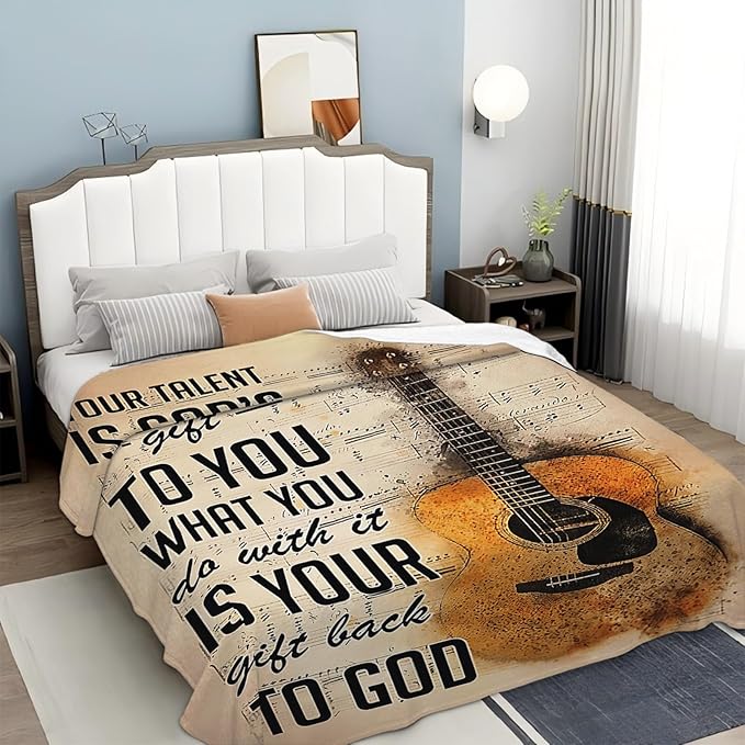 Tijuboni Guitar Music Throw Blanket Guitar Gifts for Girls Boys Women Men Kids Adults Soft Flannel Fleece Blanket for Couch Sofa Bed Home Decor 60"x80"