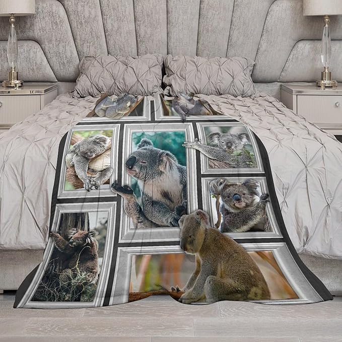 Koala Blanket Funny Koala Gifts for Girls Boys Woman Kids Koalas Lover Throw Blankets Soft Blanket Warm Fleece Flannel Plush Blankets for Bed Sofa Couch 50"x60"