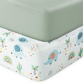 Pack N Play Sheets Fitted, 2-Pack Fit for Standard Pack N Play Mattress, Mini Crib Sheets,Breathable Soft Unisex Playard Sheets (Dumbo & Green)