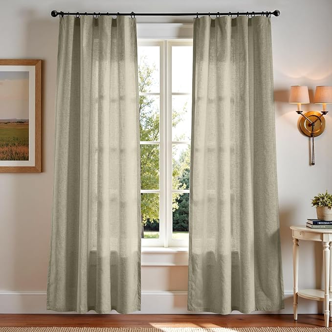 jinchan Linen Blend Curtains 84 inch Length 2 Panels for Bedroom Living Room, Light Filtering 50 inch Wide Farmhouse Drapes with Rod Pocket Back Tab(50W x 84L, Light Green)