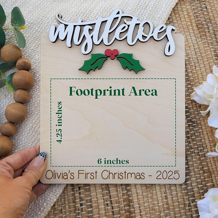 Baby's First Christmas Handprint Art, DIY Footprint Art, Baby's Mistletoes Sign, Wooden Kids Craft, Custom Children's Holiday Keepsake