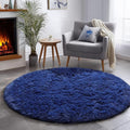 Navy Blue Small Round Rug 3Ft for Boys Room Bedroom, Washable Circle Area Rugs for Kids Room, Living Room Decor Aesthetic, Fluffy Shag Fur Throw Royal Dark Blue Carpet for Dorm Playroom Baby Nursery