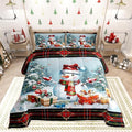Castle Fairy Xmas Cute Snowman Comforter Set Toddler Size,Merry Christmas Pine Trees Decor Bedding Set for Kids Boys Girls,Vintage Red Green Checkered Plaid Quilted Set with 1 Pillowcase, Polyester