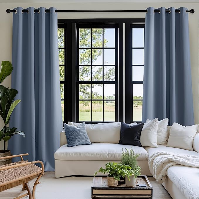 NICETOWN Blue Blackout Thermal Grommet Curtains, Sound Reducing Light Blocking Shades for Living Room, Bedroom, Closet, Kids Room, Boys Room - Durable, 2 Panels, W52 x L84, Stone Blue