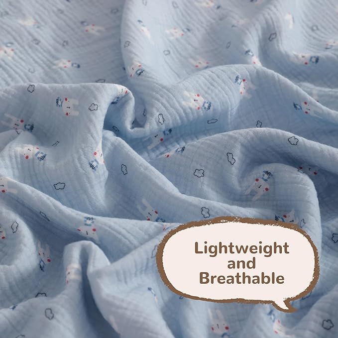 NTBAY 4 Layer Muslin Cotton Toddler Blanket, 30x40 Soft and Breathable Receiving for Newborns and Infants, Perfect for Crib, Stroller, Travel, Lightweight Nursery Blanket, Cloudy Bunny