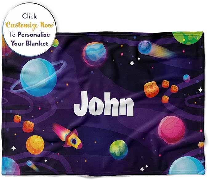 Custom Space Blanket for Kids | Cozy Throw for Space Themed Bedroom Decor | Personalized Soft Warm Lightweight Fleece | Baby Gift for Boys and Girls (60x80)