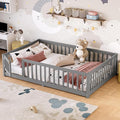 Bellemave Full Size Floor Bed with Rails for Kids, Girls, Boys, Pine,Plywood Floor Bed with slats and Door, Grey
