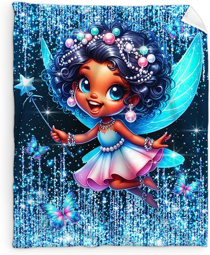 Girls Blanket Fairy Throw Gift for Toddler Kids Daughter Birthday - 30x40 Inches Lightweight Soft Black Throw Blankets for Sofa Couch Bedroom Trip