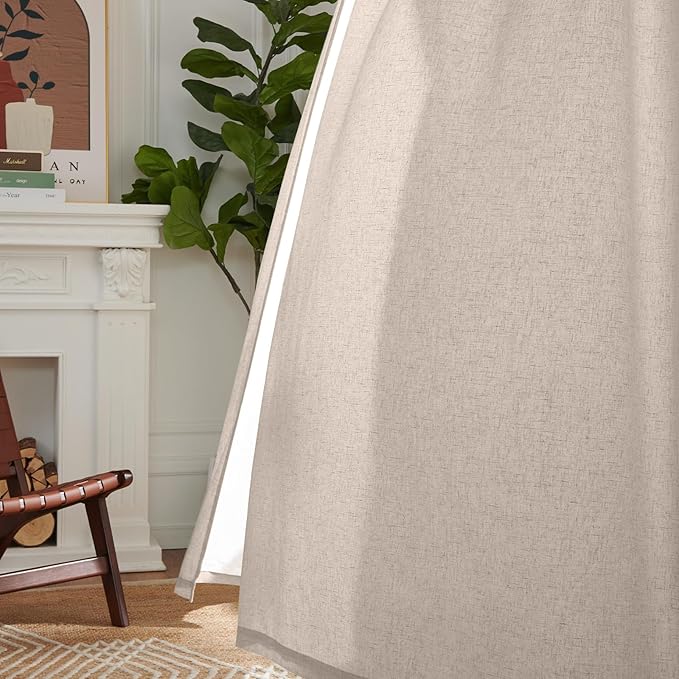 jinchan Taupe Lined Linen Blend Curtain for Living Room 96 Inch Length 2 Panels Curtains for Sliding Glass Doors, 50 Inch Wide Drapes with Rod Pocket Back Tab(50W x 96L, Taupe)