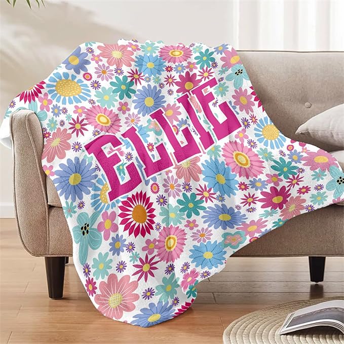 Ships Next Day, Personalized Baby Blankets, Custom Baby Blanket with Name for Girls,Gift for Chrismas Birthday Memorial Day, Customized Flannel Blanket for Kids Adults 50"X60"