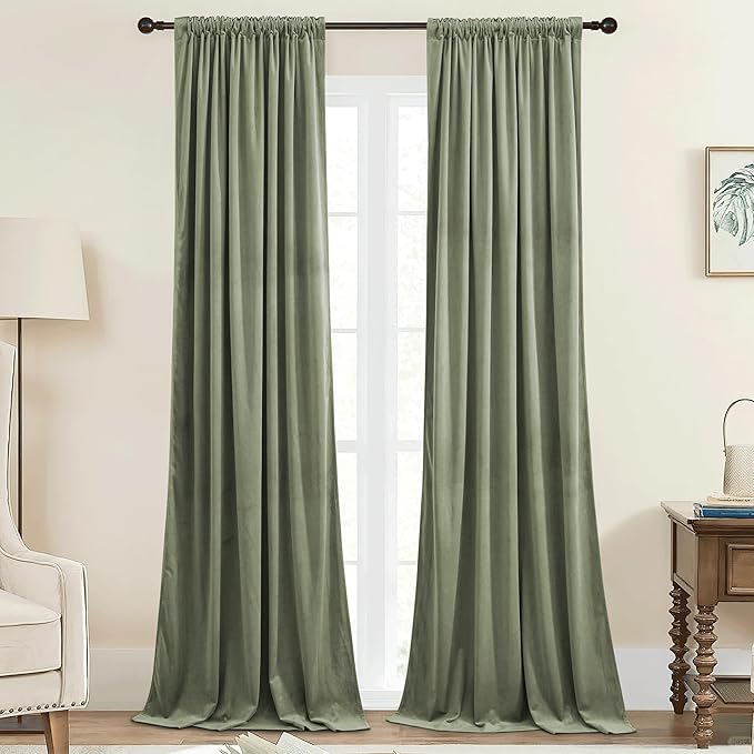 StangH Sage Green Velvet Curtains 90 inches Length Elegant Back Tab Privacy Thermal Insulated Drapes for Bedroom Living Room Heavy Room Dividers, W42 x L90, 2 Panels