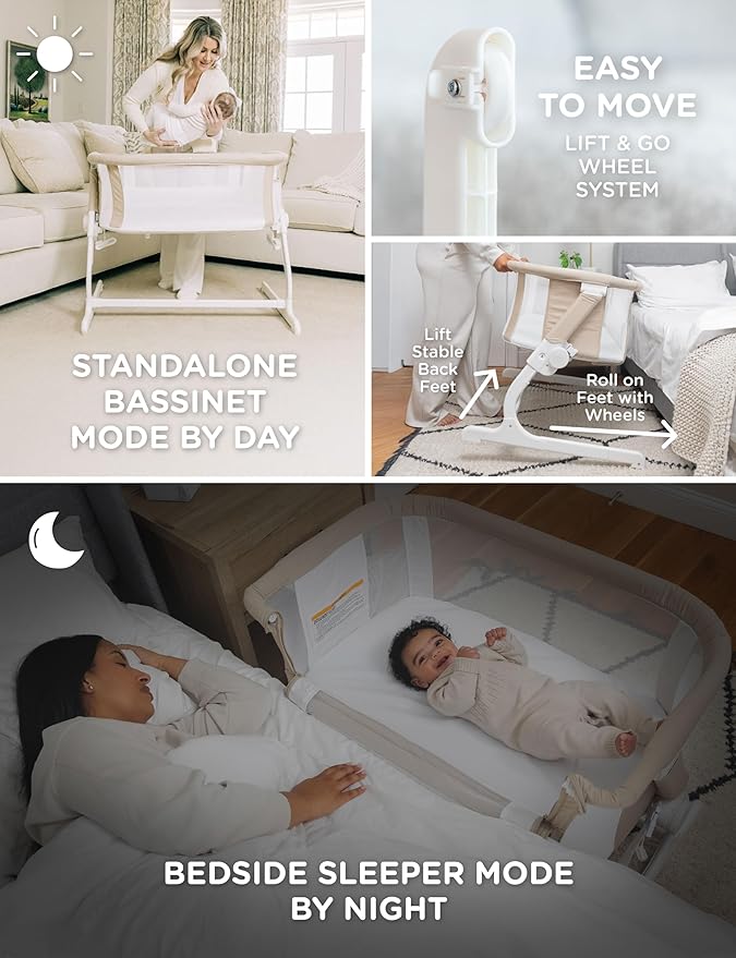 Baby Delight Beside Me Dreamer Bassinet | Bedside Sleeper & Baby Bassinet | 6-Position Height Adjustment | Organic Oat