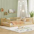 Twin Size Floor Bed for Kids, Wood Montessori Floor Beds with Fence Railings and Slats Support, Twin Playhouse Bed Frame for Boys Girls, No Box Spring Needed, Natural