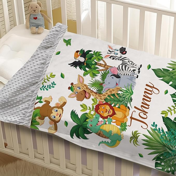 Personalized Baby Blanket with Name, Customized Blanket for Newborn Boys Girls, Woodland Animals Flannel Baby Name Blanket with Dotted Backing, Receiving Swaddle, Gifts for New Parents(30”x40)