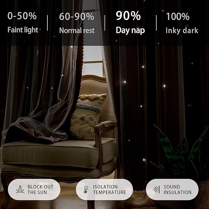 XiDi Blackout Curtains for Bedroom Windows - Unicorn Pattern, 63 in x 34 in, 2 Panels, Brown