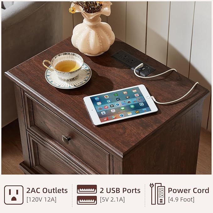 Farmhouse Bedroom Dresser and Nightstand Set of 4, 6 Drawer Tall & 5 Drawers Dresser & 2 Drawer Nightstand Set, Rustic Wood Furniture Set for Bedroom, Hallway, Walnut
