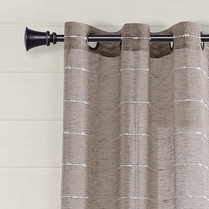 Lush Decor Farmhouse Textured Grommet Sheer Window Curtain Panel Pair, 38"W x 95"L, Brown