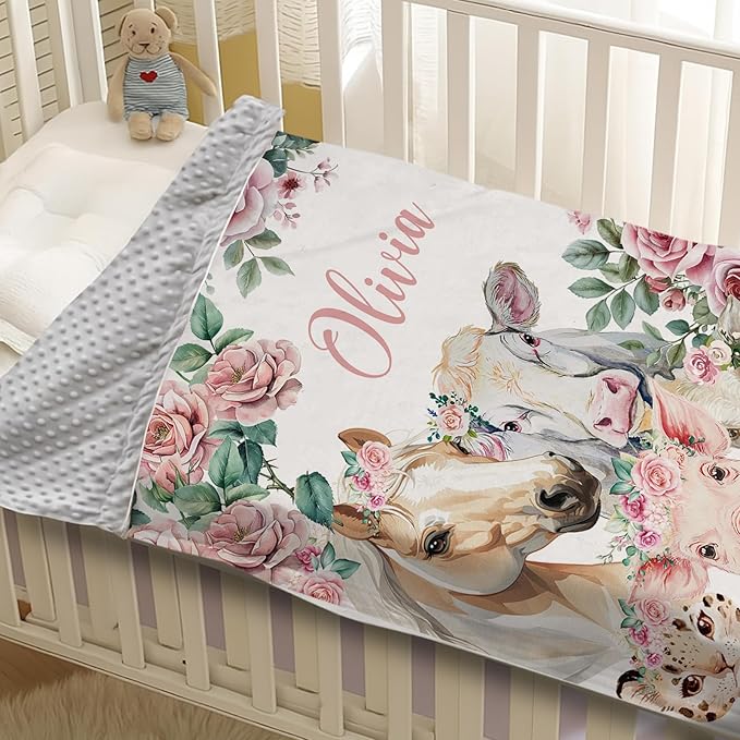 Personalized Baby Blankets for Boys Girls, Custom Baby Blanket with Name, Farm Animals Blanket Personalized, Receiving Swaddle Blanket Suitable for Infants & Toddler, (60" x80)