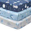 Baby Crib Sheets for Boys and Girls, 3 Pack Toddler Bed Sheets for 52”x28” Standard Toddler Mattresses, Soft Microfiber Fitted Crib Sheets Neutral Blue Cloud Animals