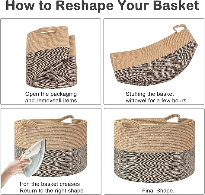 Large Blanket Basket for Organizing,65L Closet Organizers and Storage Bins Box for Shelves Woven Rope Storage Baskets,Living Room,Bedroom,Dorm,Laundry room (Colorful)