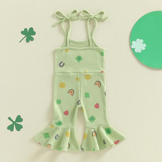 Toddler Baby Girl Valentines Day Outfit Love Sleeveless Tie-up Suspender Romper Bell Bottom Pants Spring Jumpsuit