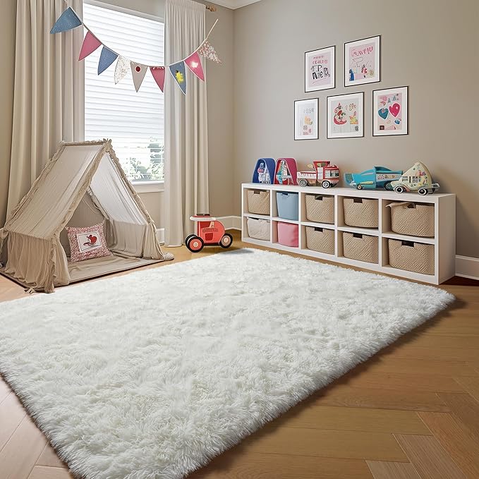 ONASAR Cream White Area Rugs for Bedroom Living Room, Washable Fluffy 4x6 Indoor Bedside Floor Throw Rug, Soft Plush Shaggy Carpet for Nursery Kids Girls Boys Teen Dorm Home Office Decor Aesthetic