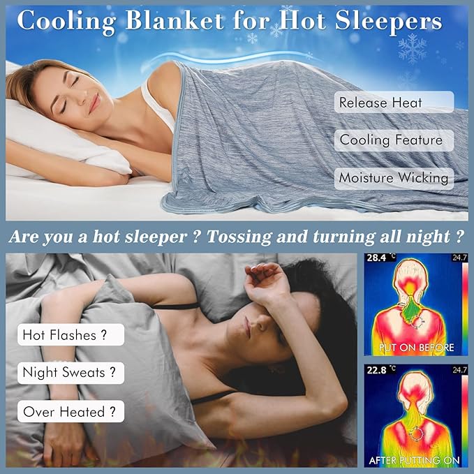 Cooling Blanket Keep Cool in Hot Summer, 51 X 67in Twin or Baby Size Blanket for Adults, Children, Babies Japanese Q-Max >0.5 Technology Arc-Chill Cooling Fiber, Breathable Comfortable All-Season-Blue
