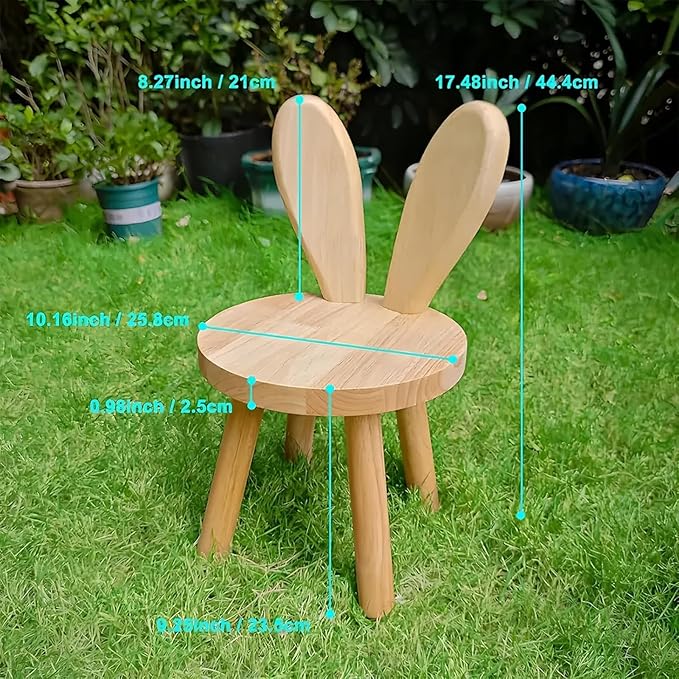 Solid Wood Rabbit Chair for Kids & Toddlers, Cute Bunny Wooden Chair for Playroom Bedroom, Sturdy Rubber Wood Stool, Easy Assembly - 1 Pack (Single Chair)