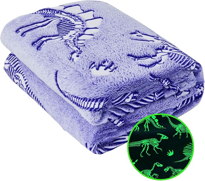 inhand Dinosaur Toys for Kids Glow in The Dark Dinosaur Blanket Christmas Birthday Valentine's Day Easter Party Decorations Favors,3 4 5 6 7 8 9 10 11 12 13 Year Old Boy Gifts（50"X60" Blue Dino