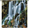 Waterfall Blackout Window Curtains, Forest Nature Landscape Theme Pattern Print Window Drapes, for Living Room Bedroom 72" W X 63" L
