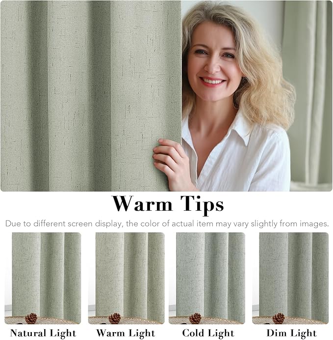 H.VERSAILTEX Primitive Linen Curtains 100% Blackout Curtain Drapes Burlap Fabric Curtains with White Thermal Insulated Liner, Grommet Top Drapes Living Room/Bedroom (2 Panels, 42 x 54 Inch, Sage)