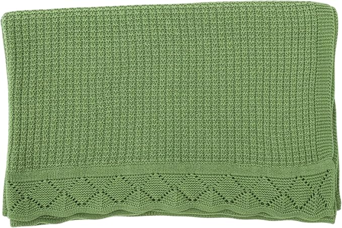 Baby Knit Blanket, 100% Cotton Waffle Patterns, Soft, Cozy, Lightweight Swaddle for Newborn & Infant Swaddling Beige Neutral, Perfect Baby Shower Ideas Green 30x30