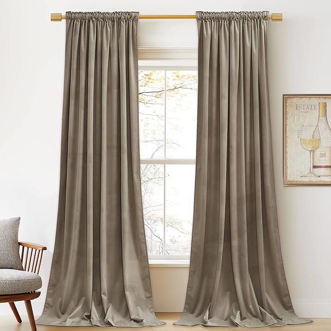 StangH Luxury Camel Beige Velvet Curtains 96 inches Long - Super Soft Velvet Drapes Heat & Light Blocking Thermal Insulated Window Treatment for Bedroom/Sliding Glass Door, W52 x L96, 2 Panels