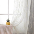 VISIONTEX White Sheer Curtains 84 Inches Long 2 Panels Set Beige Moroccan Embroidered Curtains Trellis French Textured Rod Pocket Voile Tulle Semi Window Drapes for Bedroom Living Room 54 x 84 Inches