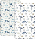 Pack and Play Sheets 2 Pack, Fitted Jersey Knit Mini Crib Sheets for Baby Boys and Girls, Compatible with Graco Pack N Play and Mini Crib Mattress (Aquatic Adventures, Pack N Play/Mini Crib Sheets)