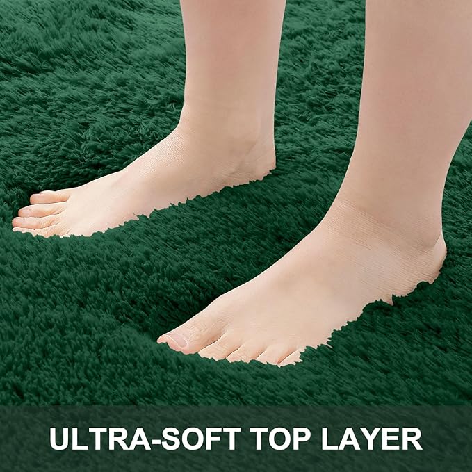 OLANLY Area Rugs for Living Room Bedroom, Machine Washable 4x5.9 ft Soft Fluffy Shaggy Bedside Rug, Indoor Floor Carpet for Kids Girls and Boys, Dorms, Nursery Rooms, Home Decor Aesthetic, Dark Green