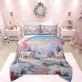 Feelyou Merry Christmas Kids Comforter Set Full Size Village Barn Bedding Set Winter Snowscape Duvet Quilt for Kids Boys Girls Bedroom Pine Tree Decor Microfiber Ultra Soft Breathable