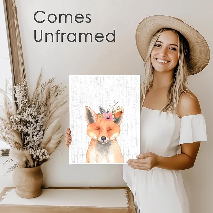 DREAM BIG PRINTABLES Woodland Animals Nursery Wall Art Prints (Set of 6) - Unframed - 11x14s - Farmhouse Boho Art - Great - Unisex for Boys and Girls - Kids Bedroom Wall Art