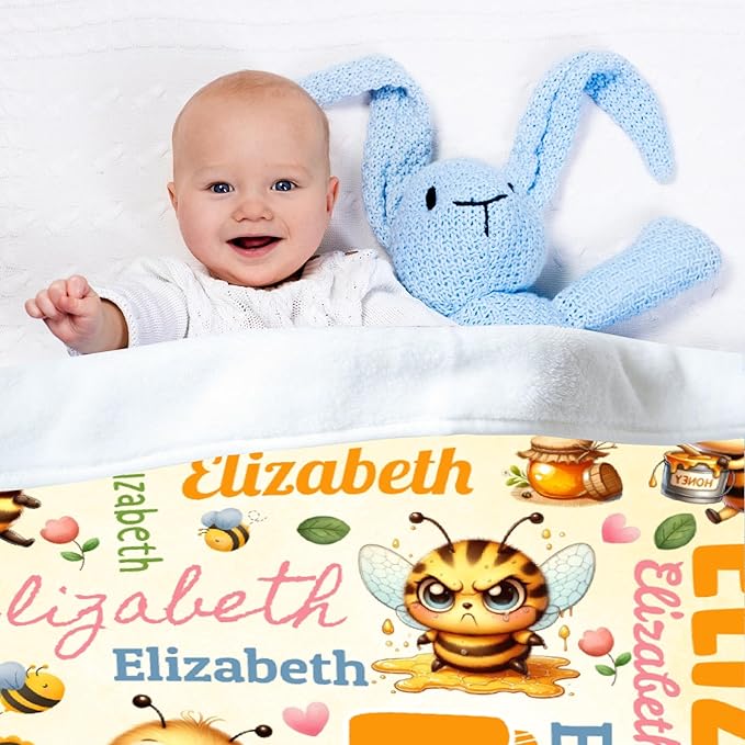 Personalized Custom Honey Bee Preschool Blanket Gifts for Baby Toddler Kids Boys Girls - Customized Honey Bee Super Soft Lightweight Flannel Sheets Decor for Crib Nap Couch - 30"x40" for Baby/Pets