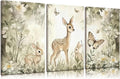 3Pcs Woodland Animal Nursery Canvas Wall Art Cute Forest Animal Wall Decor Pictures Deer and Butterfly Wildflowers Posters Prints for Nursery Bedroom Kids Room Home Decoration Prepare to Hang 12X16in