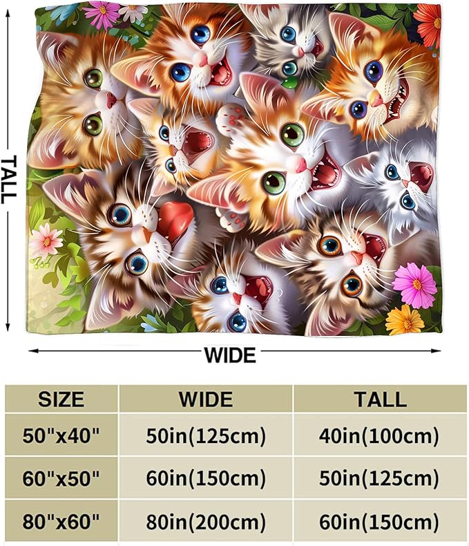 Cat Blanket Funny Cat Gifts for Girls Boys Woman Kids Lover Throw Blankets Soft Blanket Warm Fleece Flannel Plush Blankets for Bed Sofa Couch 60"x80"